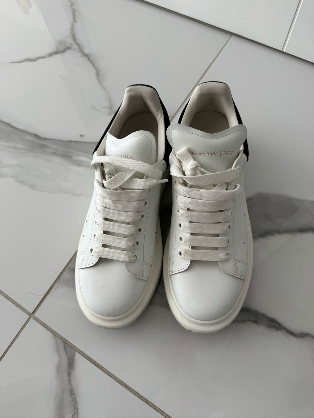 Alexander McQueen White Leather Sneakers with Black Heel Tab